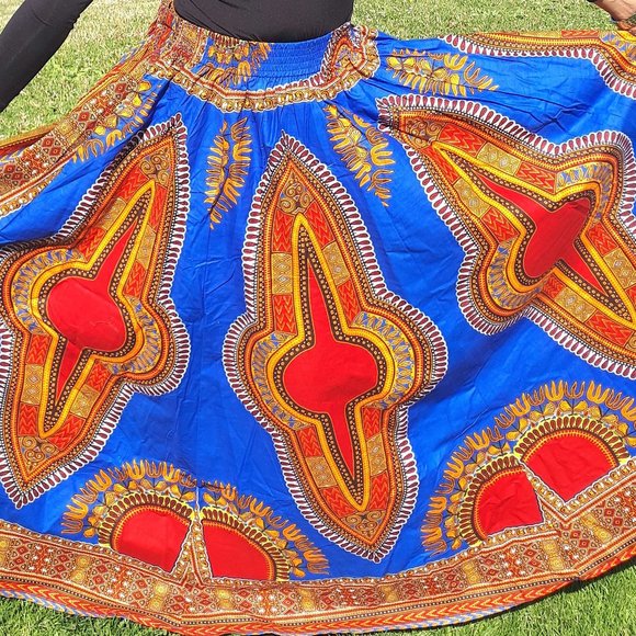 Blue & Red Dashiki Maxi Skirt - Picture 1 of 1